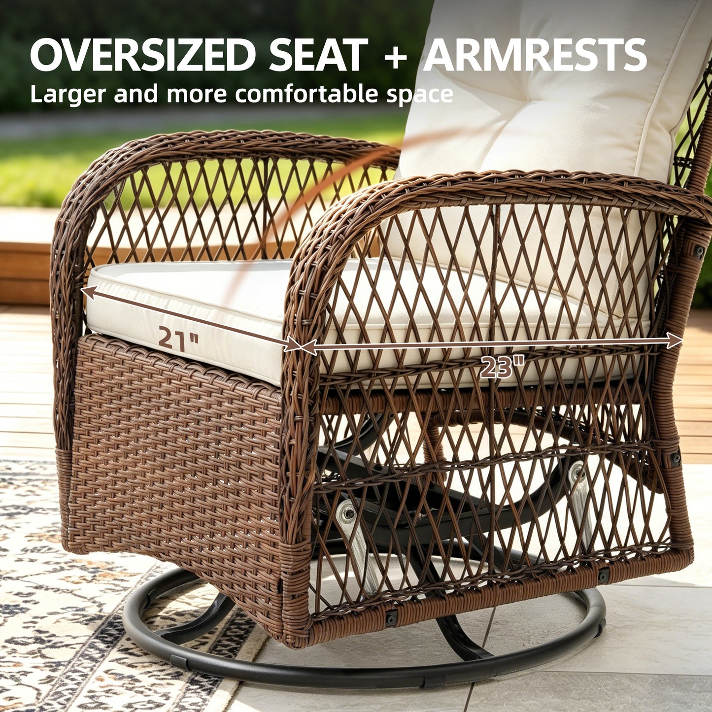Patio Table and Chairs Set, Segmart 3pcs Rattan Patio Conversation Set with Swivel Rocking Chairs, Coffee Table, Porch Deck Balcony Furniture for Outdoor, with Beige Cushions