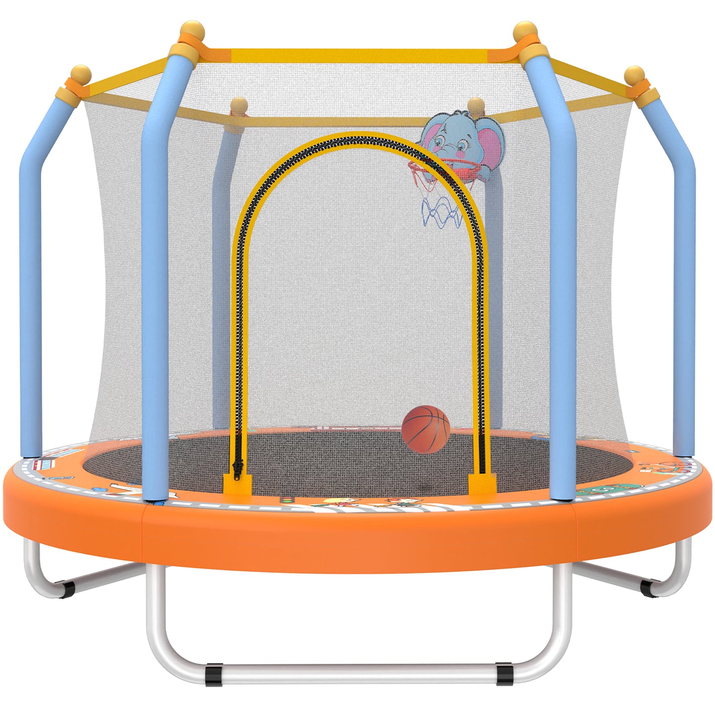 Mini Trampoline for Kids with Basketball Hoop, SEGMART 55'' Indoor Outdoor Toddler Trampoline with Enclosure Net, Round Small Trampoline Gift for Boys Girls, Kids Trampoline Indoor