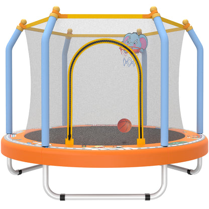 Mini Trampoline for Kids with Basketball Hoop, SEGMART 55'' Indoor Outdoor Toddler Trampoline with Enclosure Net, Round Small Trampoline Gift for Boys Girls, Kids Trampoline Indoor