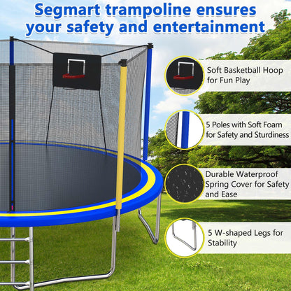 14Ft Trampoline for Kids and Adults, Outdoor Trampoline with Basketball Hoop, Segmart Upgrade Heavy Duty Trampoline with Enclosure Net & Ladder for Backyard Patio Garden