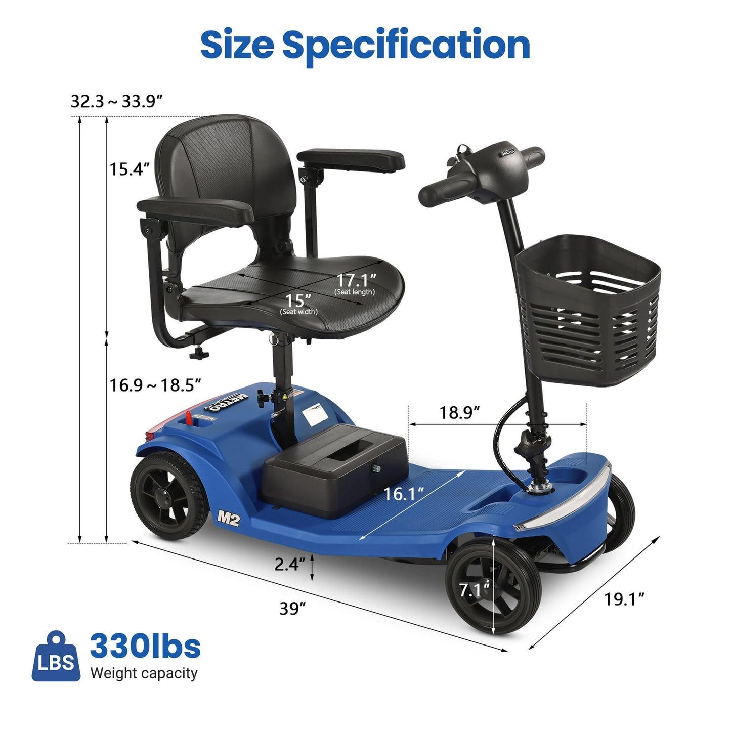 Segmart 4 Wheel Mobility Scooters for Seniors Best Gift,Electric Mobility Scooters with Control Panel,All-Terrain Power Scooter for Outdoor, 330lb Capacity, Blue