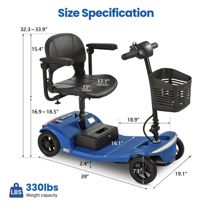 Segmart 4 Wheel Mobility Scooters for Seniors Best Gift,Electric Mobility Scooters with Control Panel,All-Terrain Power Scooter for Outdoor, 330lb Capacity, Blue