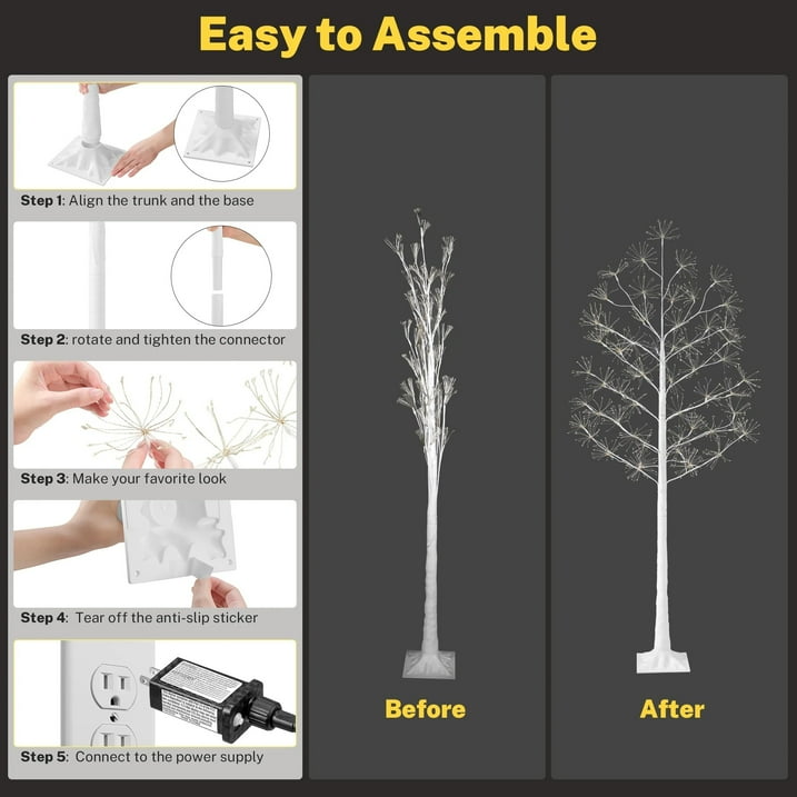 3-Pieces Lighted Birch Trees Sets, SEGMART 6FT+5FT+4FT White Pre-lit Christmas Trees with 650 LED, Stand and Timer, Artificial Christmas Decorations for Festival, Party