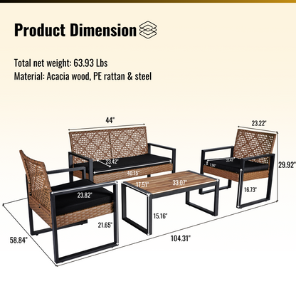 Segmart Patio Furniture Set, Rattan Wicker Chairs Set w/Table for 4, All-weather Conversation Set with Bold Steel Frame Black, Outdoor Furniture for Garden Lawn Backyard
