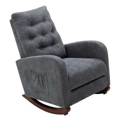 Rocking Chair Nursery Upholstered Mid Century Modern Rocker Oversized Wingback Armchair for Living Room, Grey