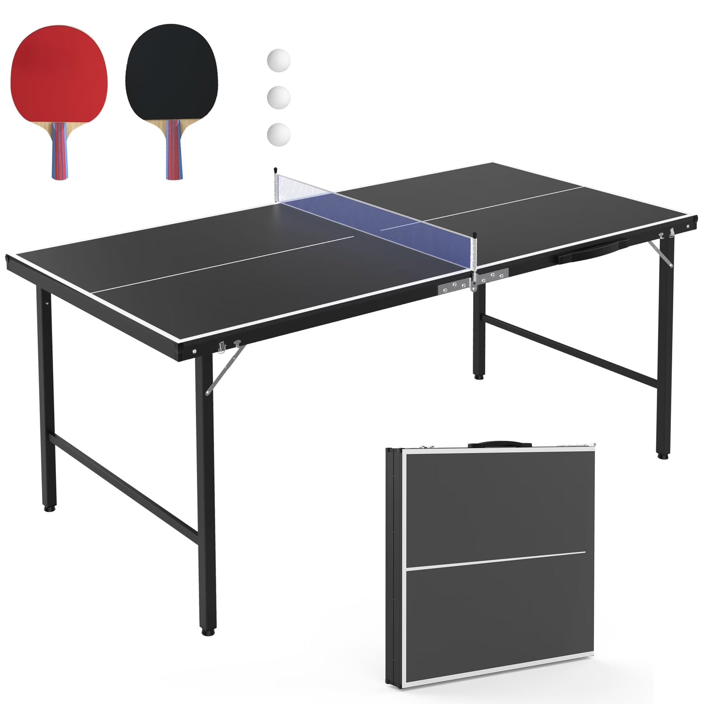 5ft Table Tennis Table, SEGMART Foldable Ping Pong Table with Net, 2 Ping Pong Paddles, 3 Balls for Adults and Kids, Portable Game Table for Indoor Outdoor Games