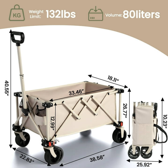 Collapsible Wagon with Wheels,Segmart Folding Wagon Cart All Terrain,Heavy Duty Garden Carts with Adjustable Handle,Utility Wagon for Outdoor Sports,Camping Shopping Fishing