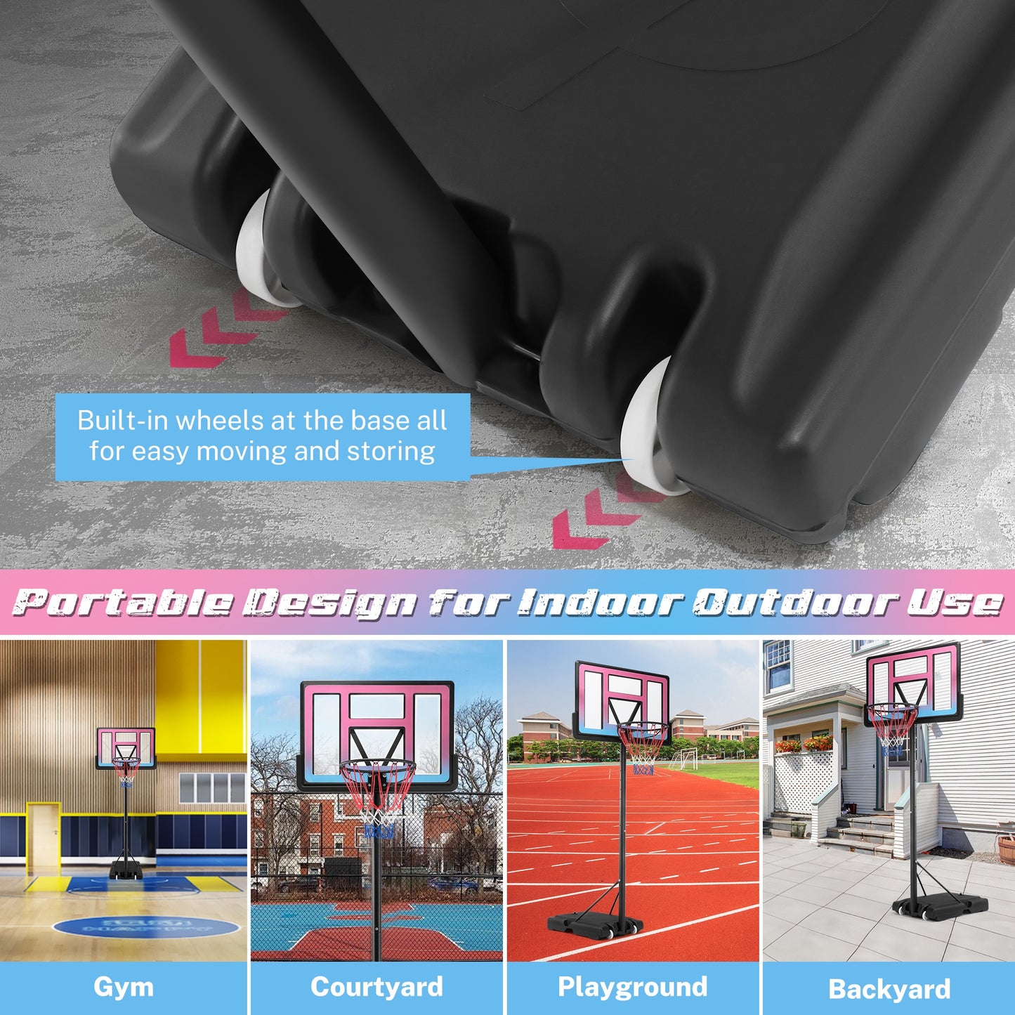 44 inch Outdoor Basketball Hoop Stand for Adults, SEGMART 4.9FT-10FT Height Adjustable Portable