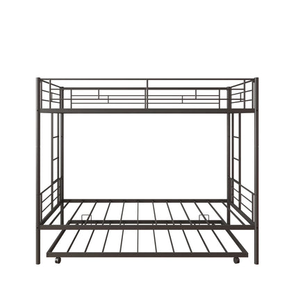 Twin Over Twin Bunk Bed with Trundle, Metal Space-Saving Design For Boys, Girls, Kids, Young Teens and Adults, Easy Assembly, K86