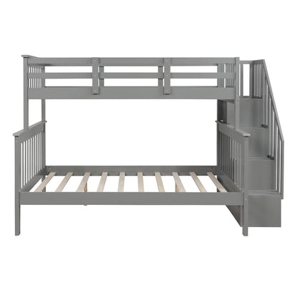 SEGMART Wood Bunk Beds , 76.97'' x 51.57'' Solid Wood Twin-Over-Full Bed, Sturdy Wood Twin-Over-Full Bunk Beds w/ 4 Storage Shelves, 4-Step Ladder, Full-Length Guardrails, 250lbs, SS665