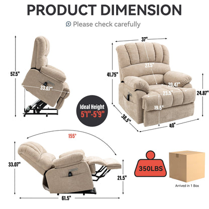 Extra Wide Power Lift Recliner Chair for Elderly, Oversized Chenille Lift Chair with 8-Point Massage & Lumbar Heat, USB Charging Port, Side Pockets, 350 lbs Capacity