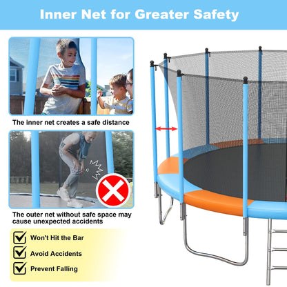 Trampoline for Adults and Kids with Safety Enclosure, 16ft SEGMART Upgrade Outdoor Trampoline with Basketball Hoop, Heavy Duty Round Trampoline with Ladder for Outdoor Park