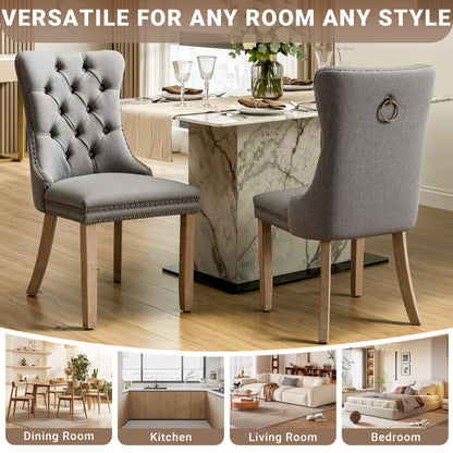 Upholstered Dining Chairs Set of 2, Segmart Modern Fabric Dining Room Chair with Nailhead Trim and Wood Legs, Mid-Century Accent for Living Room, Kitchen, Gray