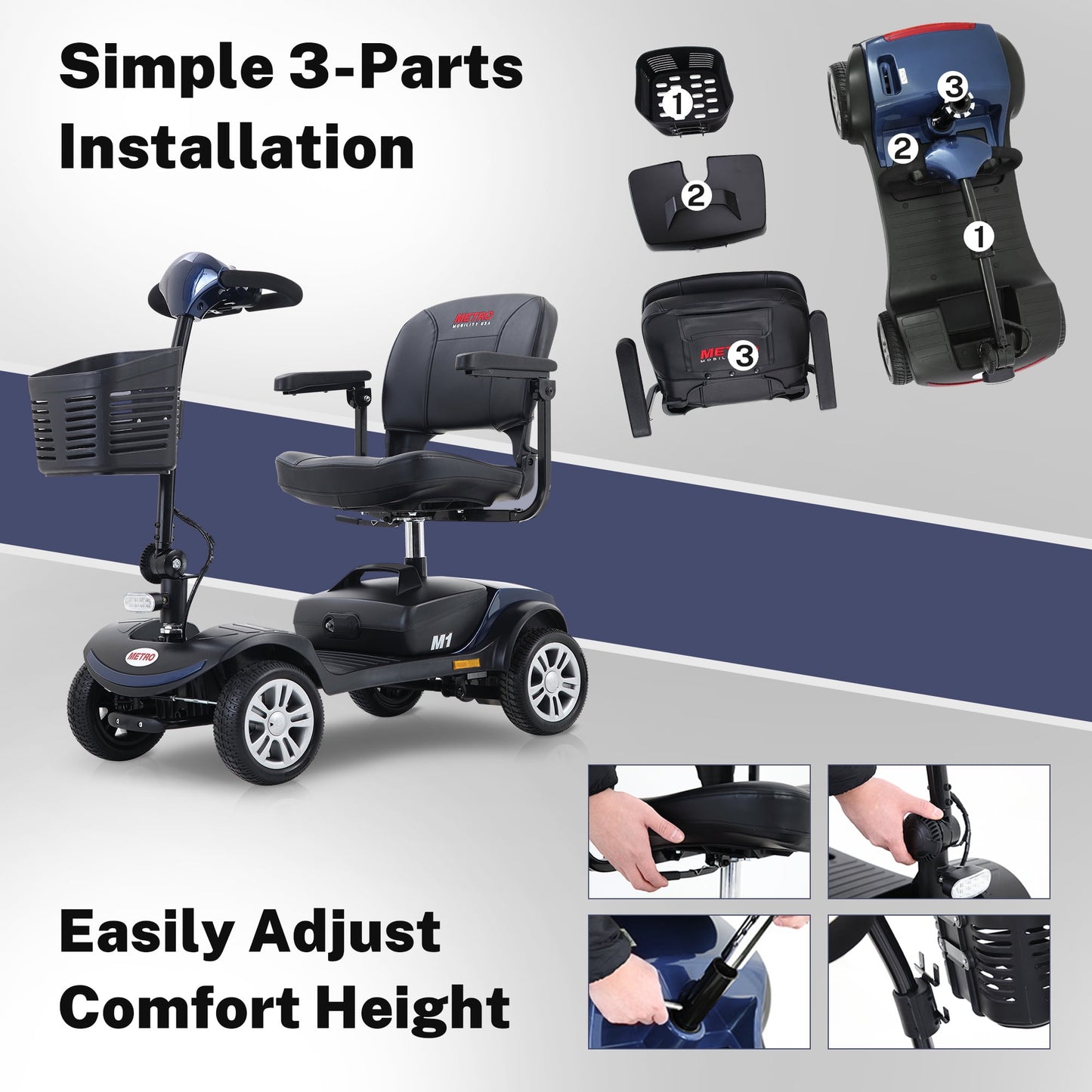 Segmart Mobility Scooter for Seniors Best Gift, 4 Wheel Electric Powered Wheelchair Device with Lights, Compact Heavy Duty Mobile for Outdoor Travel, Adults, Elderly,300lbs, Blue