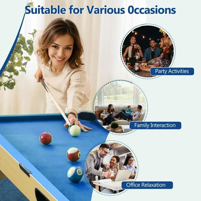 SEGMART 6 Ft Folding Pool Table, Multifunctional Billiard Table, Dining Table, Indoor Game Table, All Accessories Included, Beige with Blue Felt