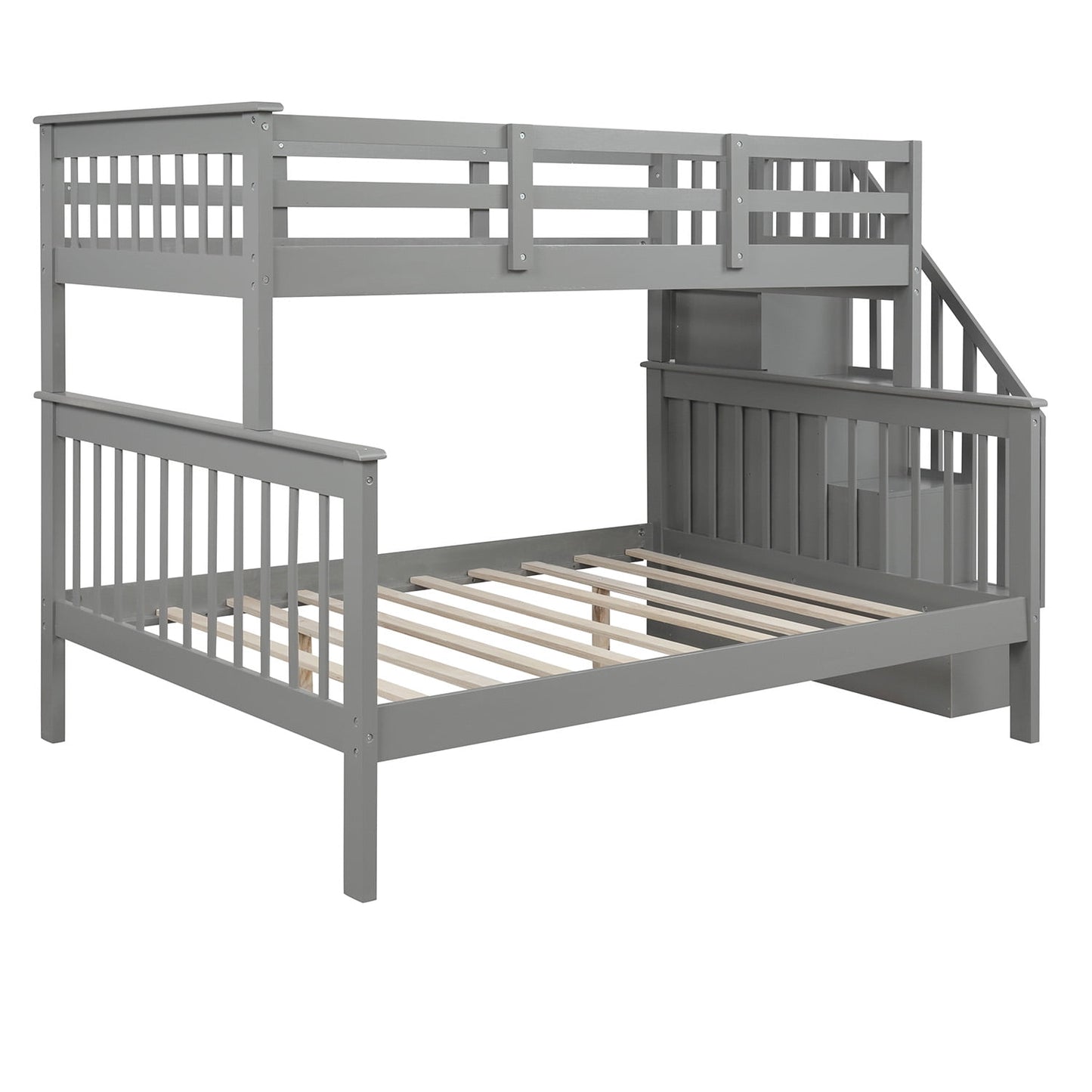 SEGMART Wood Bunk Beds , 76.97'' x 51.57'' Solid Wood Twin-Over-Full Bed, Sturdy Wood Twin-Over-Full Bunk Beds w/ 4 Storage Shelves, 4-Step Ladder, Full-Length Guardrails, 250lbs, SS665