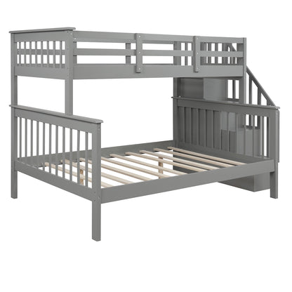 SEGMART Wood Bunk Beds , 76.97'' x 51.57'' Solid Wood Twin-Over-Full Bed, Sturdy Wood Twin-Over-Full Bunk Beds w/ 4 Storage Shelves, 4-Step Ladder, Full-Length Guardrails, 250lbs, SS665