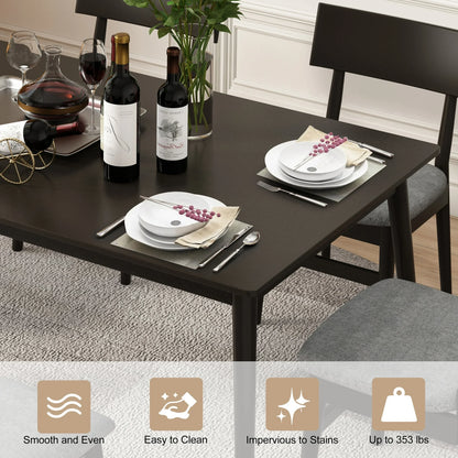 6 Piece Dining Table Set, Modern Home Dining Set with Table, Bench & 4 Cushioned Chairs, Wood Rectangular Table and Chair Set, Kitchen Table Set for Dining Room - Espresso