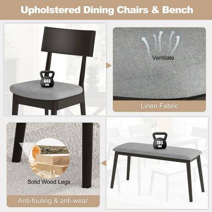 6 Piece Dining Table Set, Modern Home Dining Set with Table, Bench & 4 Cushioned Chairs, Wood Rectangular Table and Chair Set, Kitchen Table Set for Dining Room - Espresso
