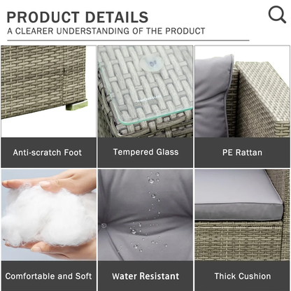 Segmart 4-Piece Rattan Wicker Sofa Set with Cushions, Glass Table & Storage Box