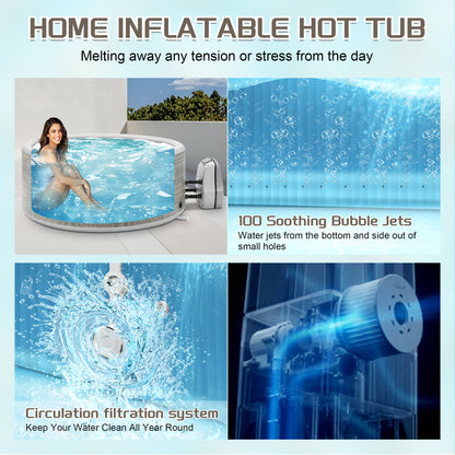 Segmart Inflatable Hot Tub for 3–5 Person with 100 Jets & Heater Pump, 211 Gal