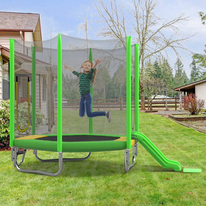 7ft Kids Trampoline with Slide, Small Toddler Trampoline with Ladder for Kids, SEGMART Indoor Outdoor Trampoline with Enclosure Net, Spring Pad for Backyard