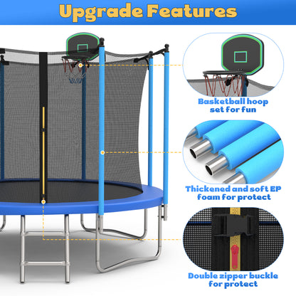 Segmart 10FT Kids Trampoline with Safety Enclosure Net, Ladder & Basketball Hoop