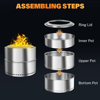 19 Inch Smokeless Fire Pit, Portable Fire Pit with Carry Bag, Low Smoke Firepit for Outside, Bonfire Fire Pit with Removable Ash Pan, Wood Burning Fire Pits for Camping Backyard Patio Garden Picnic