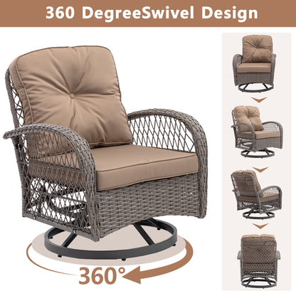 Segmart 3 Pieces Patio Furniture Set, Rattan 360° Swivel Gliders Rocker for Porch Balcony, Outdoor Patio Bistro Set with Khaki Thickened Cushions, Side Table