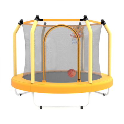 Toddler Trampoline with Safety Enclosure Net, Segmart Mini Trampoline with Cartoon Basketball Hoop, Recreational Trampoline with No-Gap Safe Design, Birthday Gifts for Boys & Girls