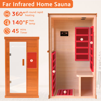 Segmart Infrared Sauna, Home Sauna Spa for 1 Person, 900W Far Infrared Sauna Room with 5 Heating Panels(Foot sole can be individually controlled for temp), Tablet Holder, Speakers, Ambient Lights