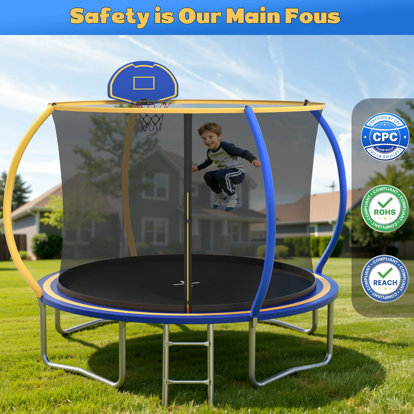 Segmart 10FT Trampoline with Enclosure Net & Basketball Hoop, Heavy Duty