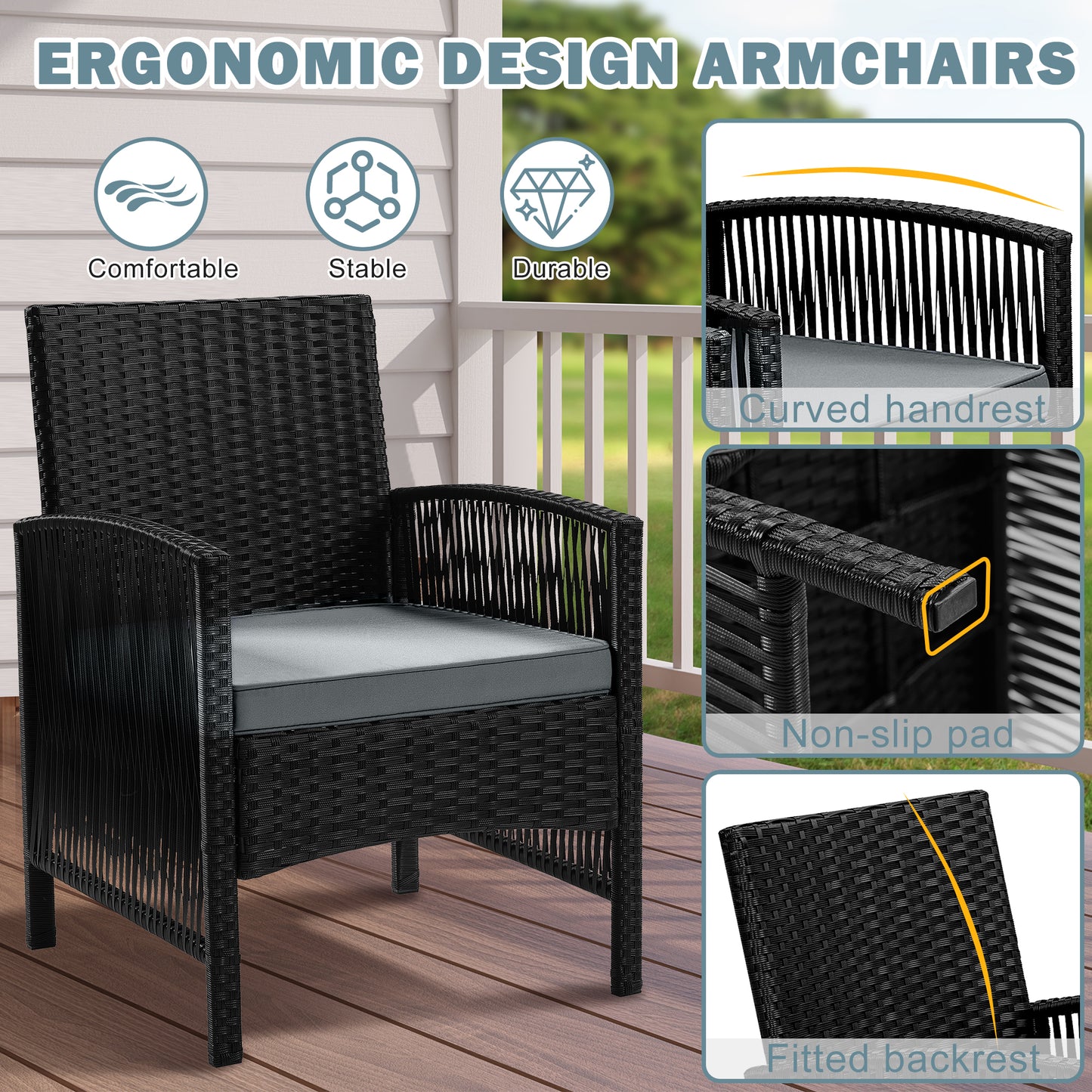 Clearance Patio Furniture Set, Segmart 4 Pieces Rattan Sofa Set Cushioned Sofa & Charis, Deck Porch Poolside Furniture Conversation Set for 4, Gray