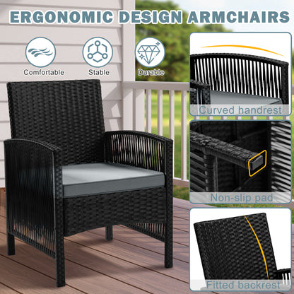 Outdoor Furniture Set, Segmart 4 Pieces Rattan Patio Sofa Set Cushioned Sofa & Charis, Deck Porch Poolside Furniture Conversation Set for 4 with Coffee Table, Gray
