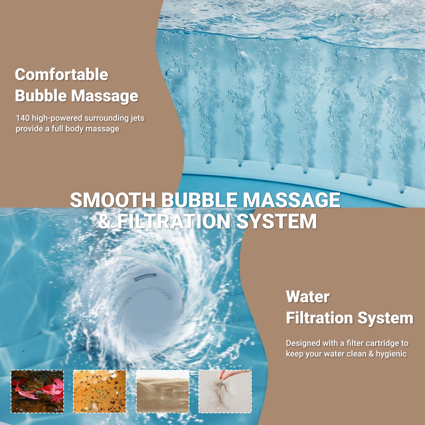 Segmart 6-8 Person Inflatable Hot Tub, 80-inch Round Outdoor Portable Spa with 140 Bubble Jets, Heating & Filtration System, 104°F Max Temp, Backyard Blow Up Hot Tub with Cover, Easy-Setup