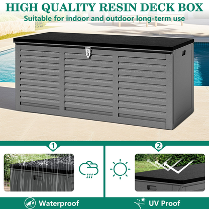 Segmart 130 Gallon Resin Deck Box with Lockable Lid, Waterproof Outdoor Storage Box, Gray