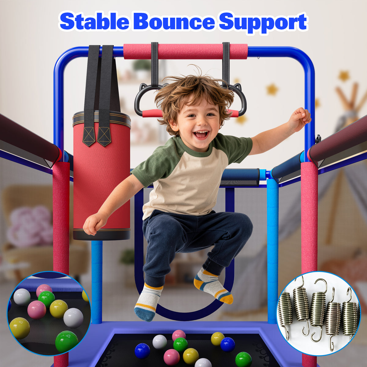 55'' Kids Trampoline, SEGMART Indoor Trampoline with Enclosure Net, Outdoor Mini Small Trampoline with Water Drawing Mat, Birthday Gifts for Boys and Girls Age 3+, 220LBS Capacity