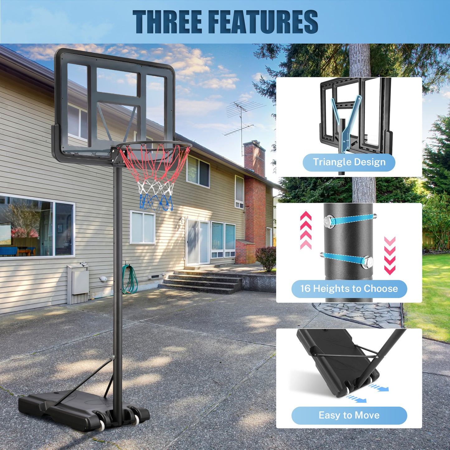 Portable Basketball Hoop Outdoor on Clearance, SEGMART Height Adjustable Swimming Pool Basketball Hoop Goal System with 44 inch PE Backboard for Kids Youth Adults Play in Backyard/Courts/Indoor