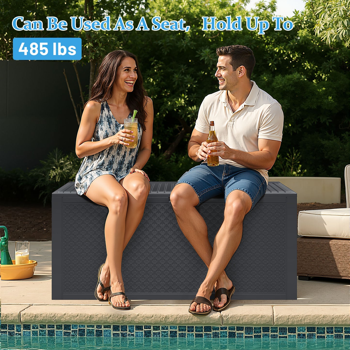 90 Gallon Outdoor Storage Box, Multi-function Deck Box for Organization & Storage, And As a Bench, Waterproof Outdoor Storage Container for Patio Cushions, Gardening Tools, Pool Supplies - Gray