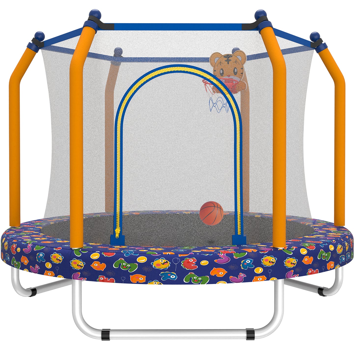 Mini Trampoline for Kids with Basketball Hoop, SEGMART 55'' Indoor Outdoor Toddler Trampoline with Enclosure Net, Round Small Trampoline Gift for Boys Girls, Kids Trampoline Indoor