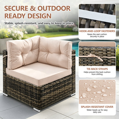 Patio Outdoor Furniture Sets, 7 Pieces All-Weather Rattan Sectional Sofa with Tea Table & Cushions, PE Rattan Wicker Sofa Couch Conversation Set for Garden Backyard Poolside