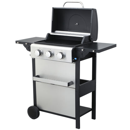 Segmart 3 Burner BBQ Propane Gas Grill, Stainless Steel 25,650 BTU Patio Garden Barbecue Grill with Folding Side Tables, Hanging Basket & Thermometer, Perfect for Camping, Outdoor Cooking