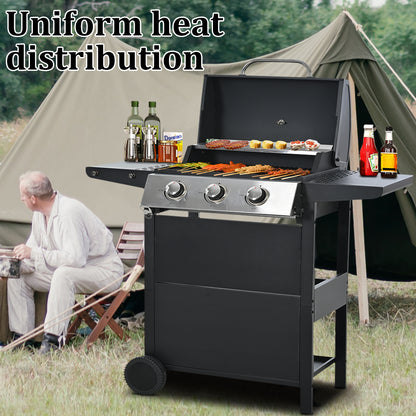 Segmart 3 Burner BBQ Propane Gas Grill, Stainless Steel 25,650 BTU Patio Garden Barbecue Grill with Folding Side Tables, Hanging Basket & Thermometer, Perfect for Camping, Outdoor Cooking