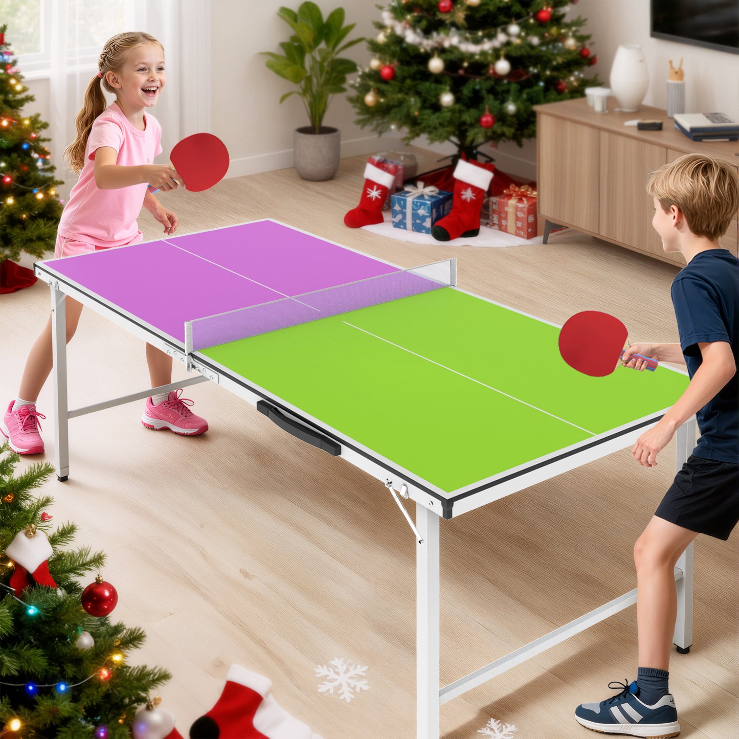 5ft Table Tennis Table, SEGMART Foldable Ping Pong Table with Net, 2 Ping Pong Paddles, 3 Balls for Adults and Kids, Portable Game Table for Indoor Outdoor Games