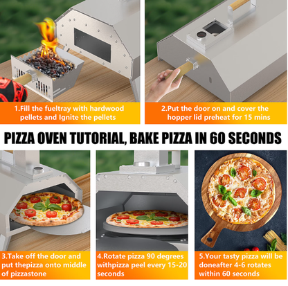Segmart 12" Wood Pellet Outdoor Pizza Oven with Built-in Thermometer, Rotating Stone, Insulated Stainless Steel
