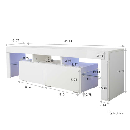 LED TV Stand for 70-inch TVs, Segmart High Gloss Entertainment Center Home Furniture with Storage Drawer and Shelves, Media Console Table Television Stands Cabinet Desk, White, S9782