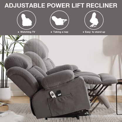 SEGMART Electric Power Lift Recliner Chair, Heavy Duty Classic Fabric Sofa Chair for Elderly, Ergonomic Lounge Single Sofa with Plush Extended Arms and Remote Control, 4 Positions, Grey