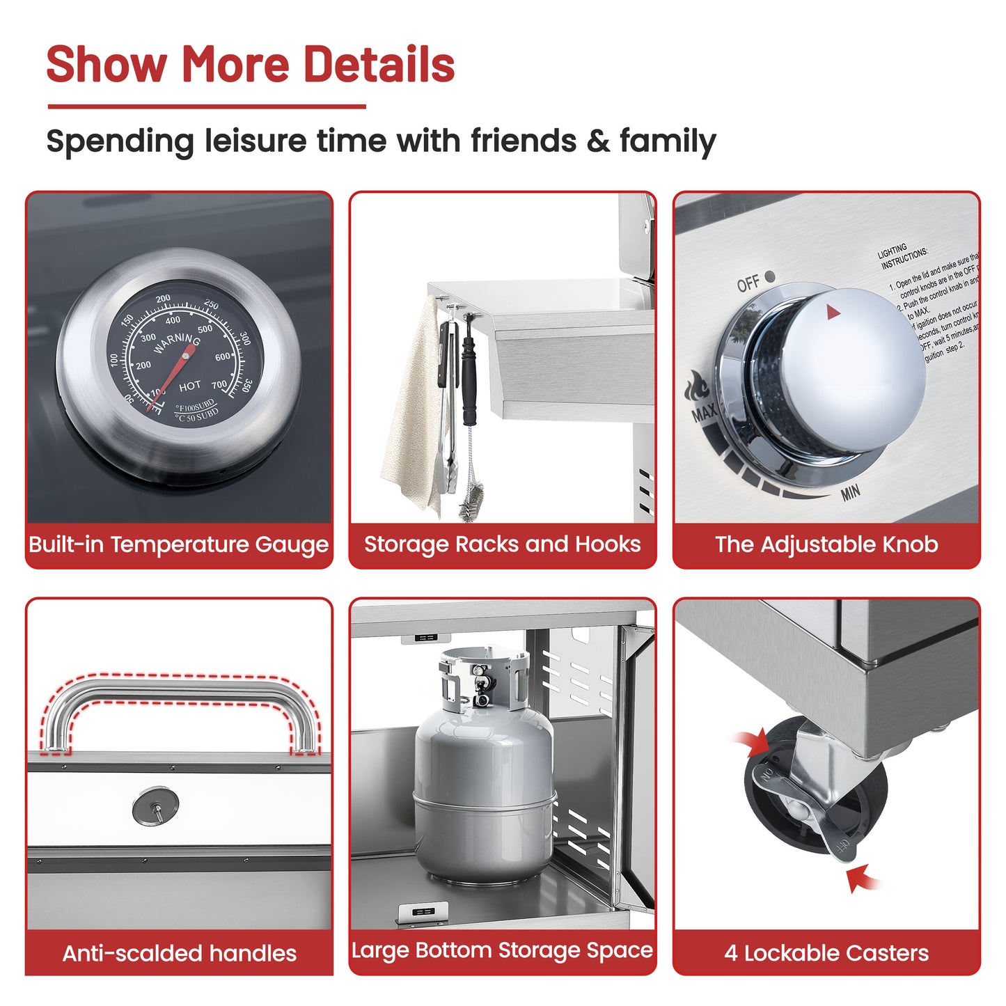 4-Burner Gas Grill and Griddle Combo with Side Burner, 50,000 BTU Propane BBQ Grill with Porcelain-Enameled Cast Iron Grates, Built-in Thermometer, Ideal for Patio Camping Outdoor Cooking