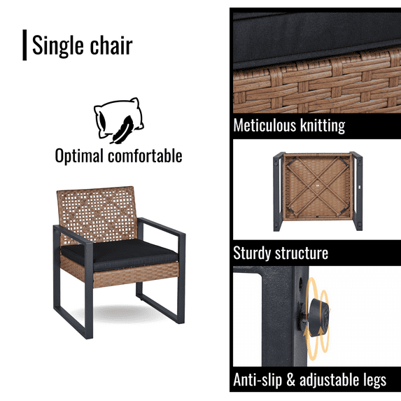 Segmart Patio Conversation Set for Outdoor, 2025 Upgrade 4-Piece Conversation Furniture Set w/Loveseat Sofa, 2 Single Sofas, Coffee Dining Table and Padded Cushions, Max Weight 705 lbs, Brown