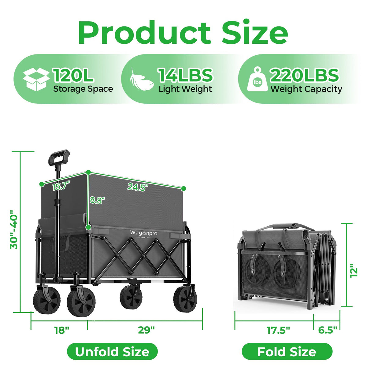Collapsible Wagon with Wheels,Segmart Folding Wagon Cart All Terrain,Heavy Duty Garden Carts with Adjustable Handle,Utility Wagon for Outdoor Sports,Camping Shopping Fishing